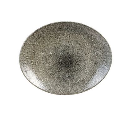 Picture of RAKU - QUARTZ BLACK - OVAL COUPE PLATE - 31.7CM X 25.5CM (12) (CC-RKBQ-OP12.1)