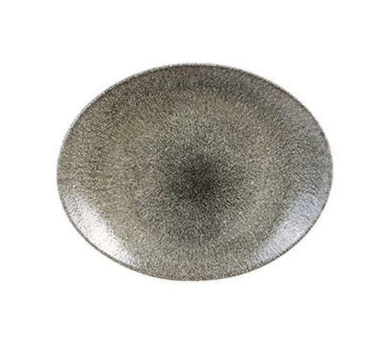 Picture of RAKU - QUARTZ BLACK - OVAL COUPE PLATE - 31.7CM X 25.5CM (12) (CC-RKBQ-OP12.1)