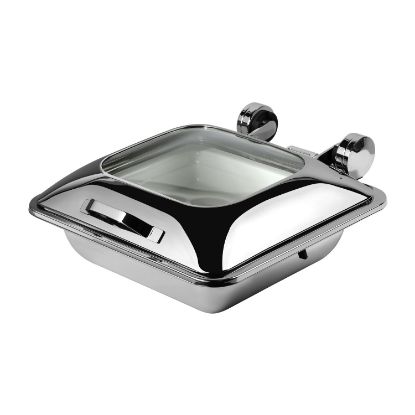 Picture of CHAFER INDUCTION SQUARE ‘SMART W’ WITH GLASS LID 18/10 S/STEEL 410MM X 440MM X 180MM 5.5LT (CIS1055)