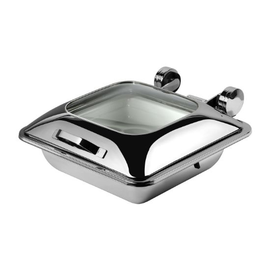 Picture of CHAFER INDUCTION SQUARE ‘SMART W’ WITH GLASS LID 18/10 S/STEEL 410MM X 440MM X 180MM 5.5LT (CIS1055)