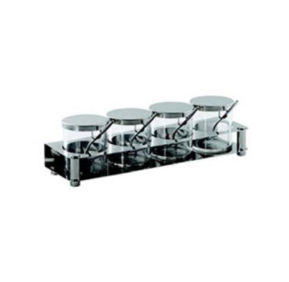 Picture of CONDIMENT SET S/STEEL INCLUDES: 4 JARS + SPOONS +TRAY 360MM X 110MM X 107MM 1.47 KG (CSS4000)