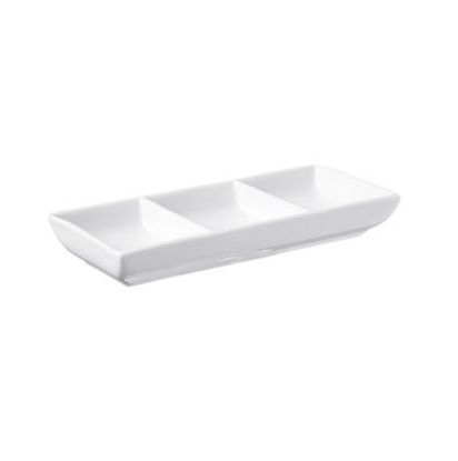 Picture of PRIMA - WHITE - 3 DIV. CONDIMENT DISH - 18 X 2.5CM - 50ML PER SIDE (24) (DA-991)